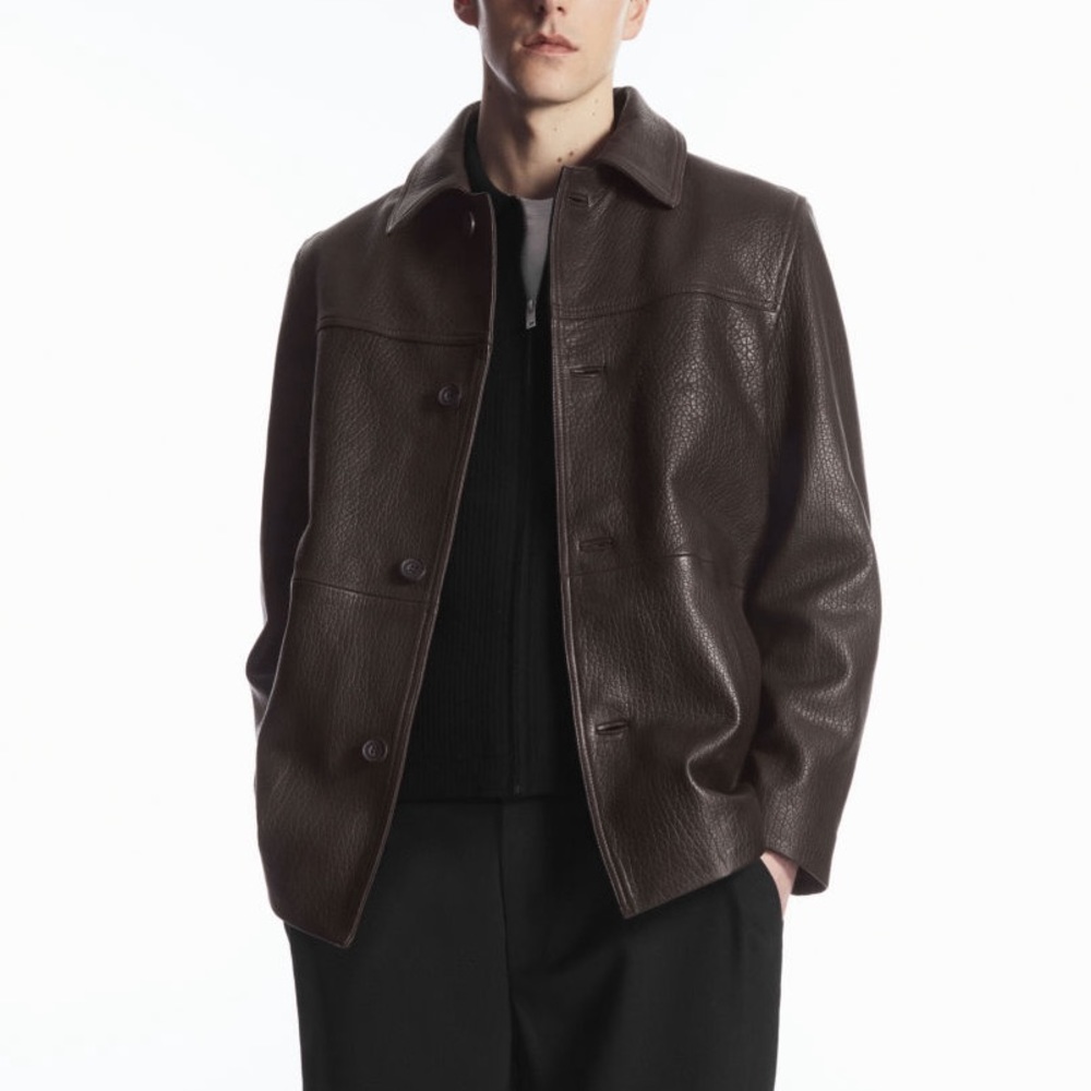 COS COLLARED GRAINED-LEATHER JACKET NWOT